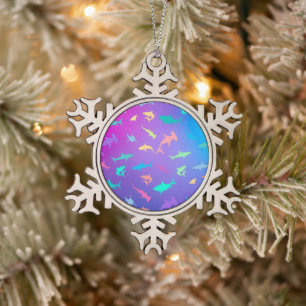 Colourful shark under the sea School Party Snowflake Pewter Christmas Ornament