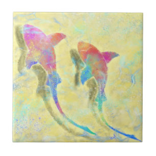Colourful Sharks Ceramic Tile - Painting