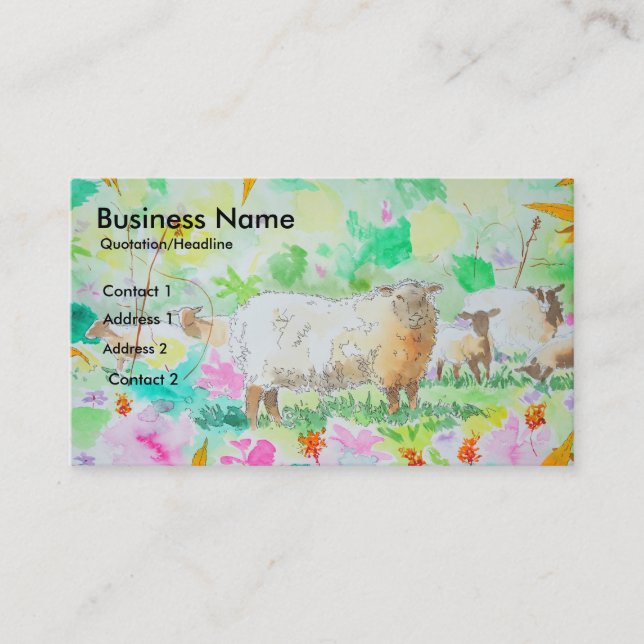 Colourful Sheep and flower garden Business Cards (Front)