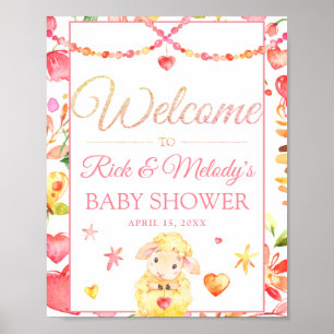 Colourful Sheep / Lamb Girl's Baby Shower Welcome Poster