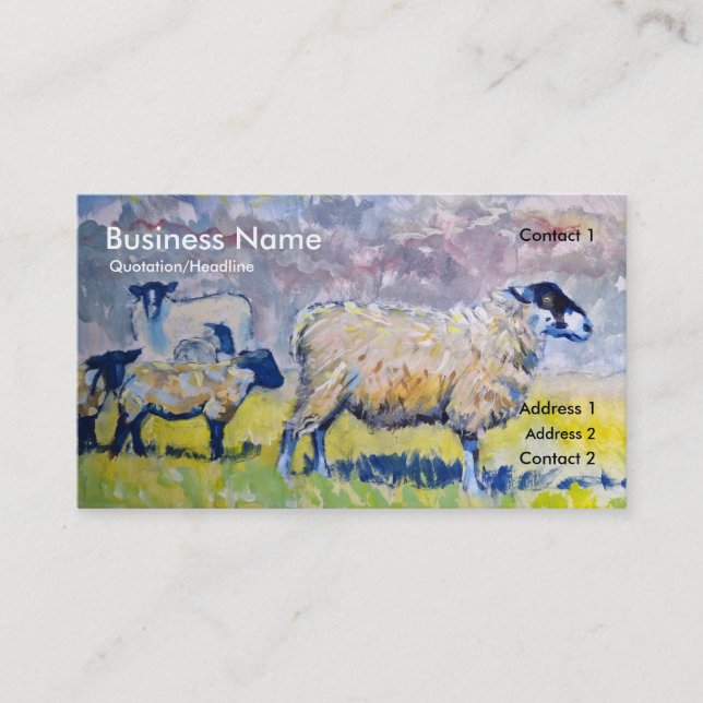Colourful Sheep Lambs and Cloudy Sky Business Card (Front)