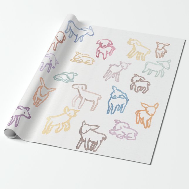 Colourful Sheep Wrapping Paper (Unrolled)