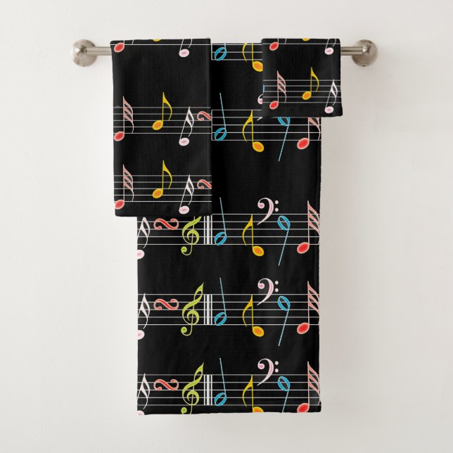 Colourful Sheet Music and Notes Bath Towel Set (Insitu)