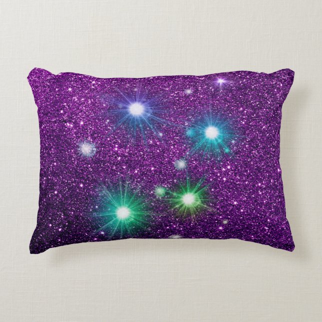 Colourful Shining Stars Purple Faux Glitter Decorative Pillow (Front)