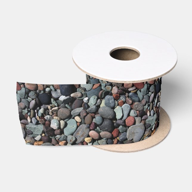 Colourful Shiny Beach Stones Pattern Satin Ribbon (Spool)