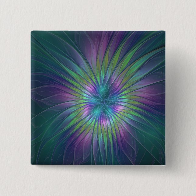 Colourful Shiny Fantasy Flower Abstract Fractal Ar 2 Inch Square Button (Front)