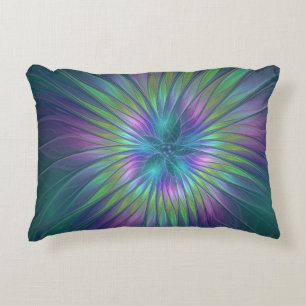 Colourful Shiny Fantasy Flower Abstract Fractal Ar Accent Pillow