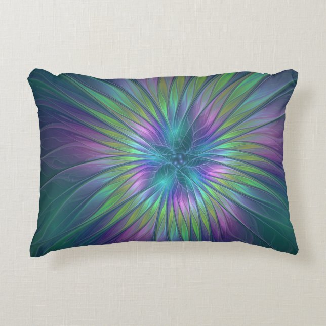 Colourful Shiny Fantasy Flower Abstract Fractal Ar Accent Pillow (Front)