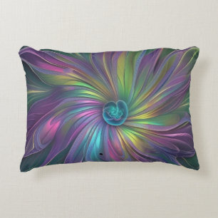 Colourful Shiny Fantasy Flower Abstract Fractal Ar Accent Pillow