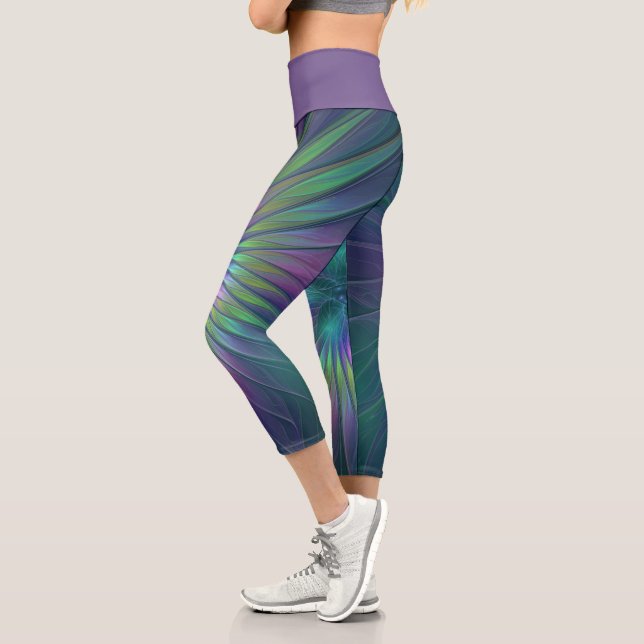 Colourful Shiny Fantasy Flower Abstract Fractal Ar Capri Leggings (Left)