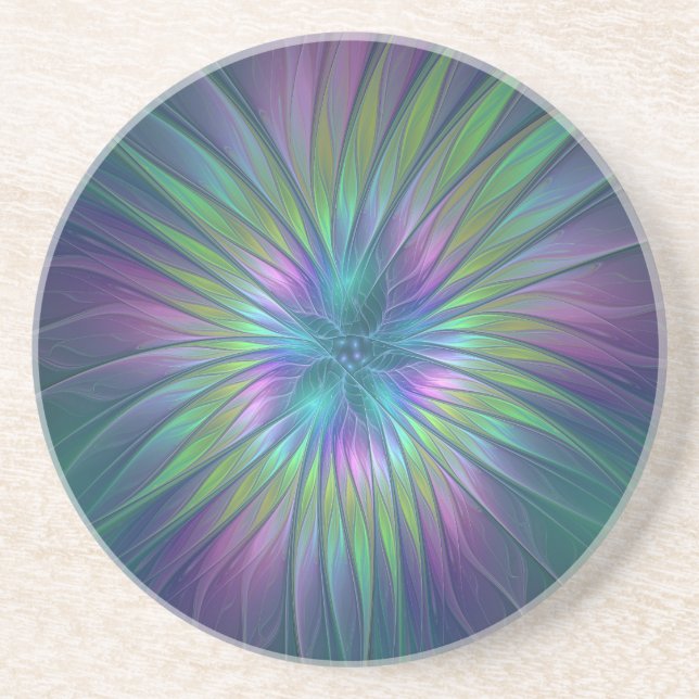 Colourful Shiny Fantasy Flower Abstract Fractal Ar Coaster (Front)