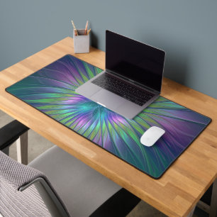 Colourful Shiny Fantasy Flower Abstract Fractal Ar Desk Mat