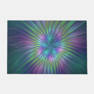 Colourful Shiny Fantasy Flower Abstract Fractal Ar Doormat