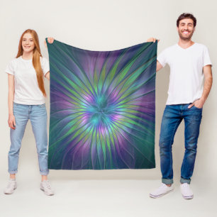 Colourful Shiny Fantasy Flower Abstract Fractal Ar Fleece Blanket