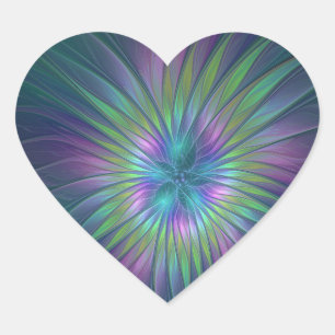 Colourful Shiny Fantasy Flower Abstract Fractal Ar Heart Sticker