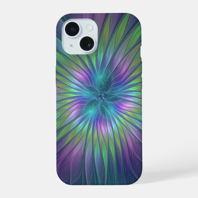 Colourful Shiny Fantasy Flower Abstract Fractal Ar iPhone 15 Case (Back)