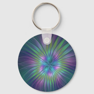 Colourful Shiny Fantasy Flower Abstract Fractal Ar Keychain