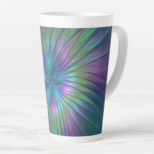 Colourful Shiny Fantasy Flower Abstract Fractal Ar Latte Mug (Right Angle)