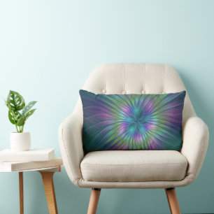 Colourful Shiny Fantasy Flower Abstract Fractal Ar Lumbar Pillow
