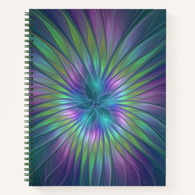 Colourful Shiny Fantasy Flower Abstract Fractal Ar Notebook (Front)