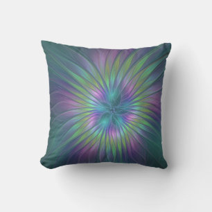 Colourful Shiny Fantasy Flower Abstract Fractal Ar Outdoor Pillow
