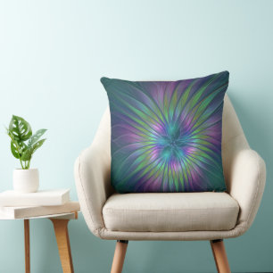 Colourful Shiny Fantasy Flower Abstract Fractal Ar Throw Pillow