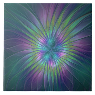 Colourful Shiny Fantasy Flower Abstract Fractal Ar Tile
