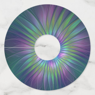 Colourful Shiny Fantasy Flower Abstract Fractal Ar Wine Glass Tag