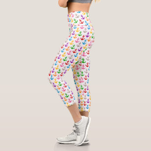 Colourful Ship Anchor Design White  Capri Leggings