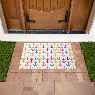 Colourful Ship Anchor Design White Doormat