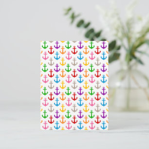 Colourful Ship Anchor Design White Postcard