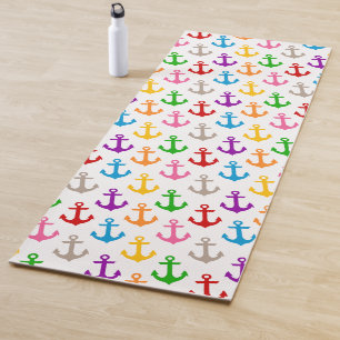 Colourful Ship Anchor Design White Yoga Mat