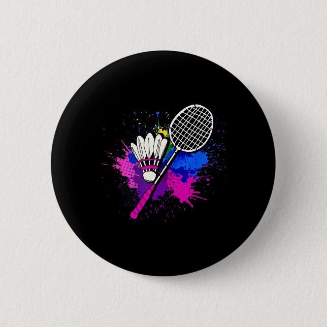 Colourful Shuttle Racket Badminton Player  2 Inch Round Button (Front)