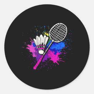 Colourful Shuttle Racket _ Badminton Player Classic Round Sticker
