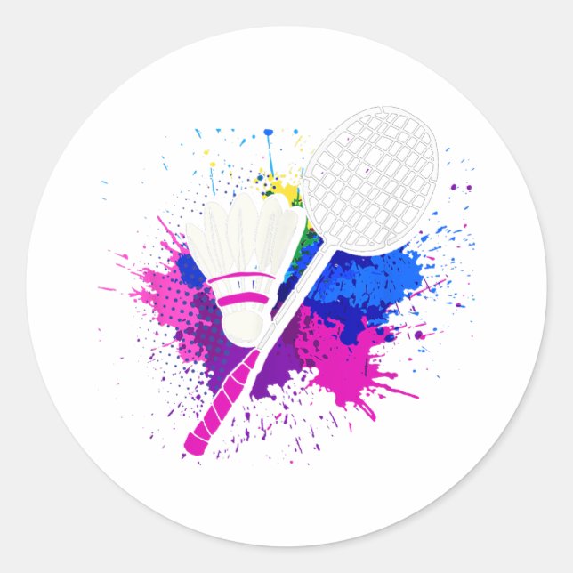 Colourful Shuttle Racket _ Badminton Player  Classic Round Sticker (Front)