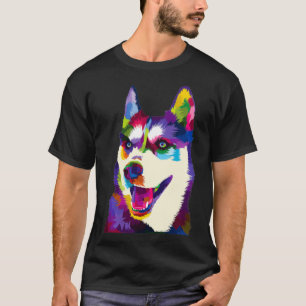 Colourful Siberian husky geometric bright Dog abst T-Shirt