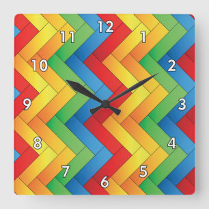 Colourful Side-By-Side Zig-Zag Stripes Square Wall Clock