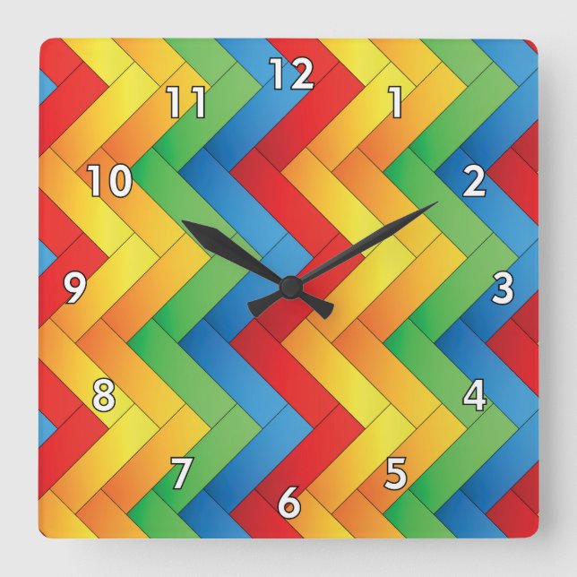 Colourful Side-By-Side Zig-Zag Stripes Square Wall Clock (Front)