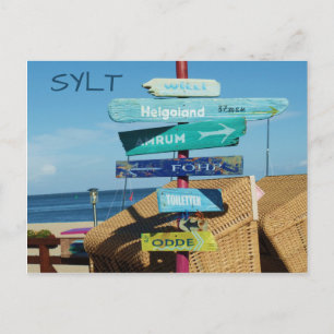 Colourful Signs on Post, Hörnum, Sylt Island Postcard