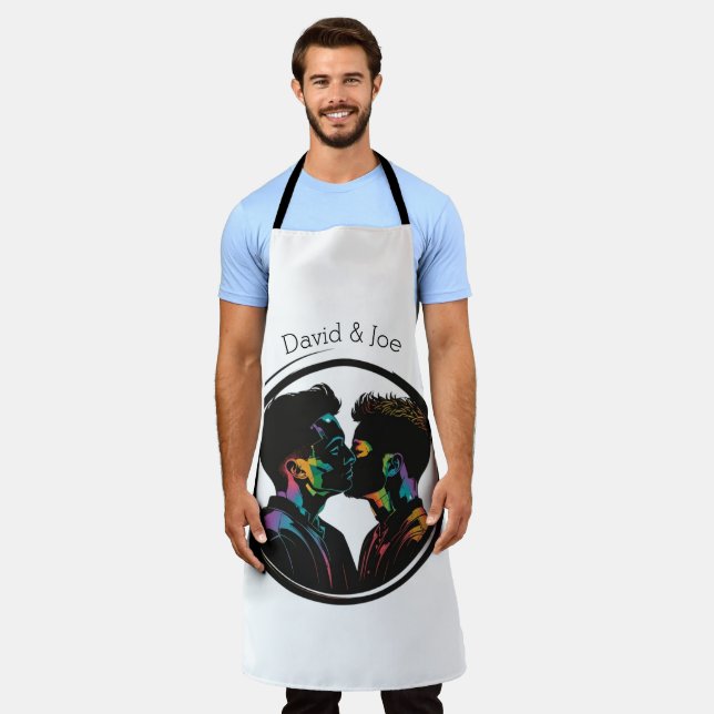 Colourful Silhouette of Gay Couple Personalized Apron (Worn)