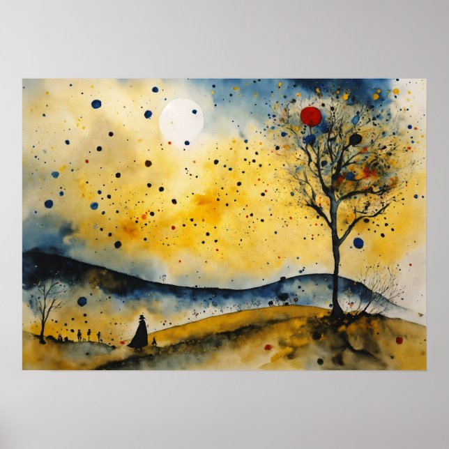 Colourful Silhouette Watercolor Wall Poster (Front)