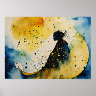 Colourful Silhouette Watercolor Wall Poster