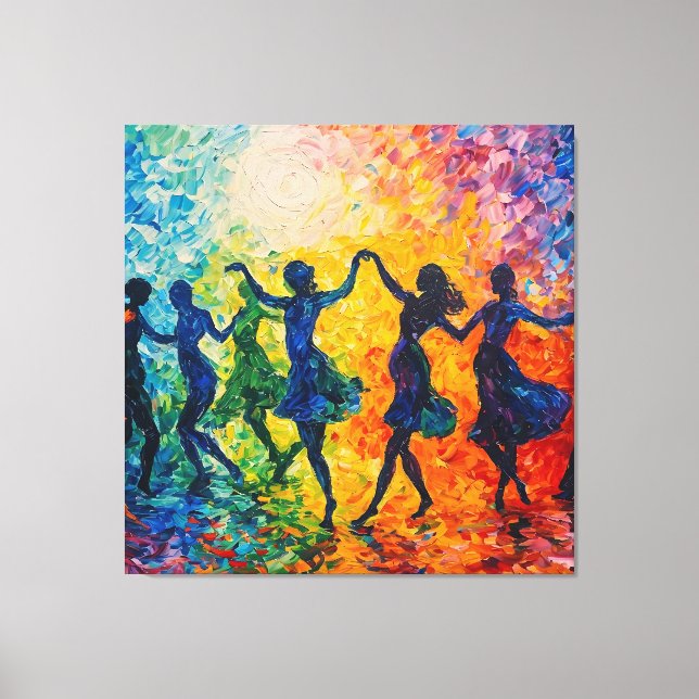 Colourful Silhouettes Dancing Canvas Print (Front)