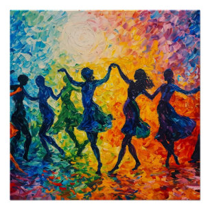 Colourful Silhouettes Dancing Poster