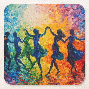 Colourful Silhouettes Dancing Square Paper Coaster