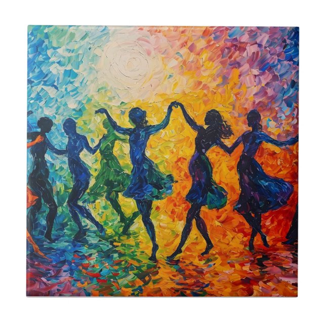 Colourful Silhouettes Dancing Tile (Front)