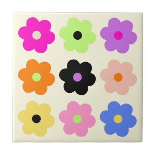 Colourful Simple Daisies Retro BOHO Chic Floral Tile