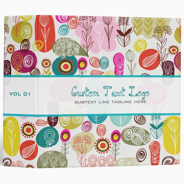 Colourful Simple Hand Drawn Retro Flowers Pattern  Binder (Front/Spine)
