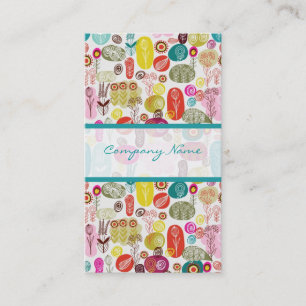 Colourful Simple Hand Drawn Retro Flowers Pattern Business Card