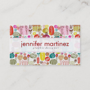 Colourful Simple Hand Drawn Retro Flowers Pattern  Business Card